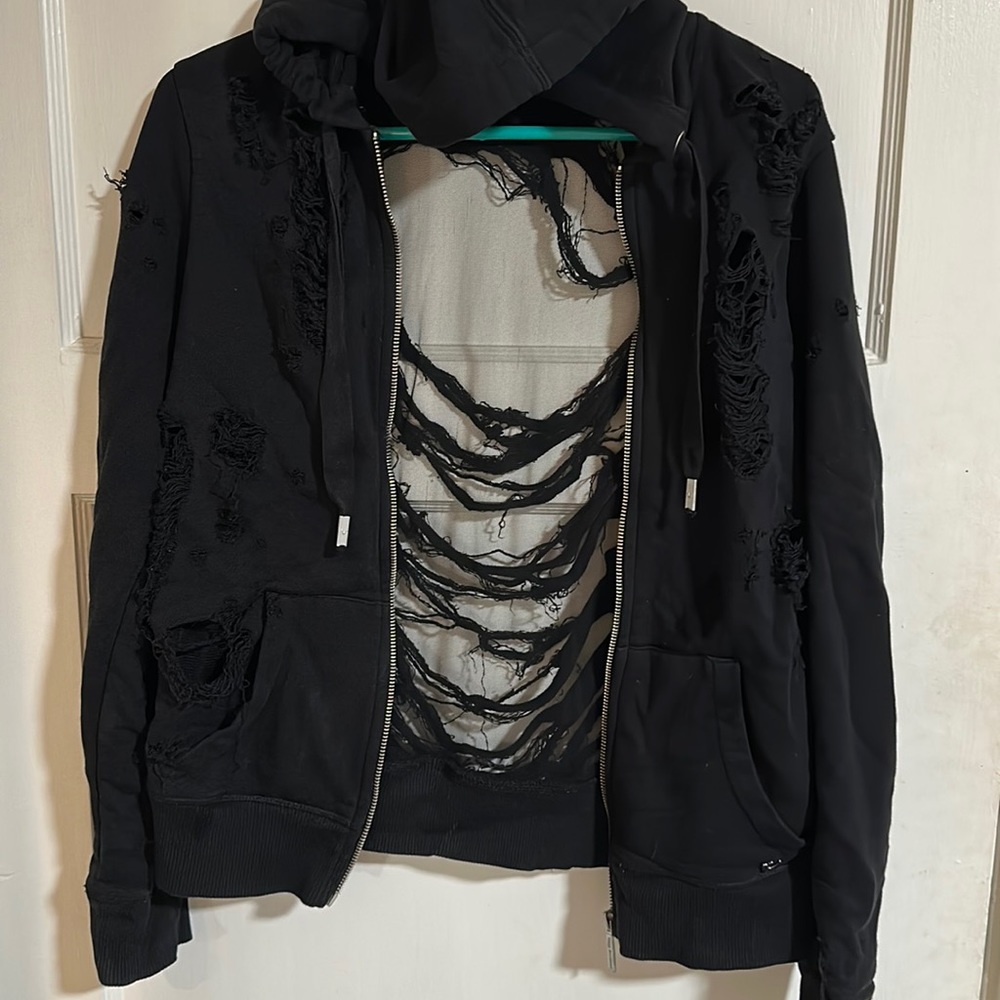 Distressed True Religion zip up sweater